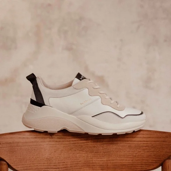 NEW • BOBBIES PARIS Beige and Black Leather Sneakers - Picture 3 of 16